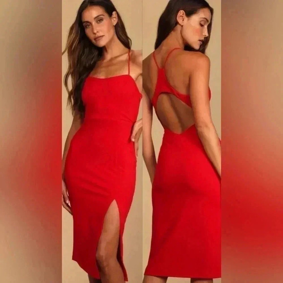 Lulus Dresses & Skirts - NWT LULUS Get the Party Going Cutout Bodycon Midi Dress Size Medium Red